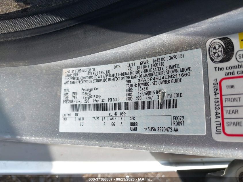 2014 FORD FIESTA SE - 3FADP4BJ4EM211660