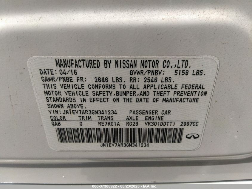 2016 INFINITI Q50 3.0T PREMIUM - JN1EV7AR3GM341234