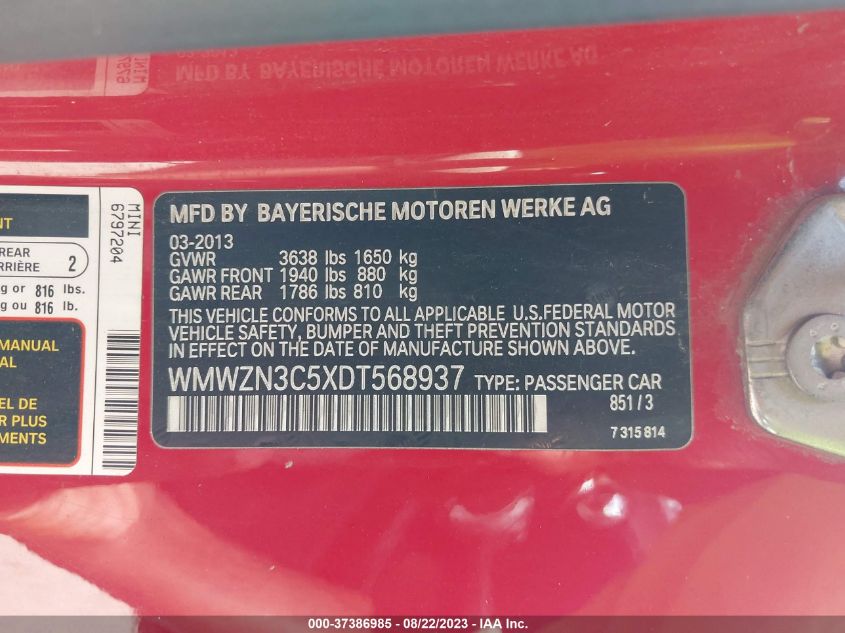 2013 MINI COOPER CONVERTIBLE - WMWZN3C5XDT568937
