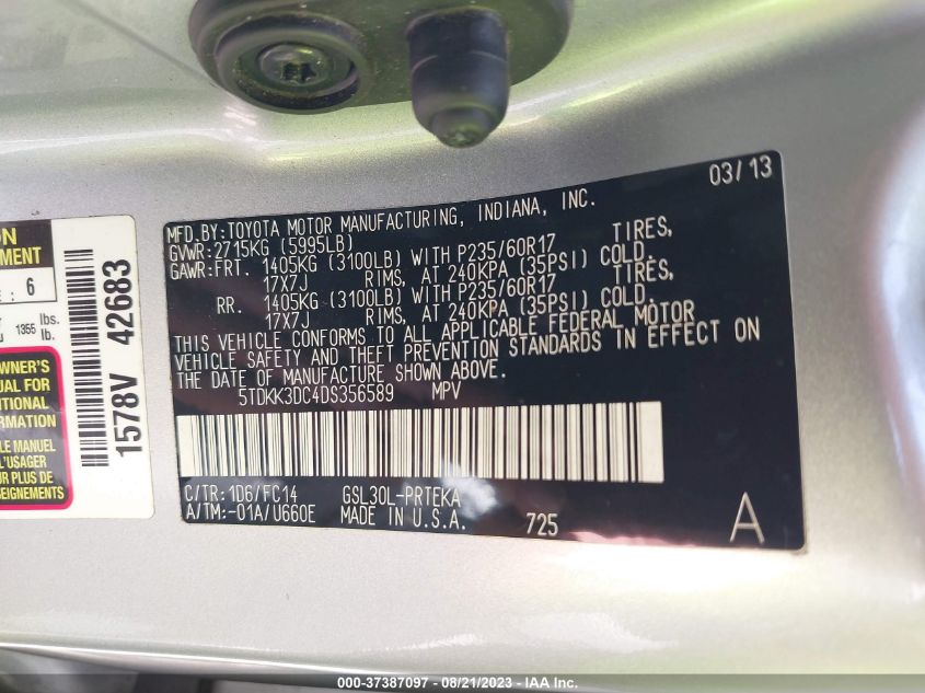 2013 TOYOTA SIENNA LE - 5TDKK3DC4DS356589