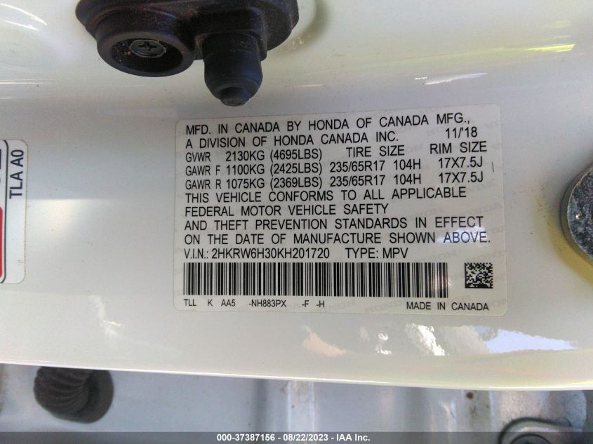 2019 HONDA CR-V LX - 2HKRW6H30KH201720