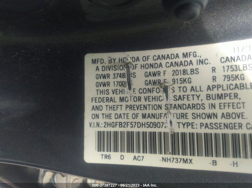 2013 HONDA CIVIC SDN LX - 2HGFB2F57DH509072