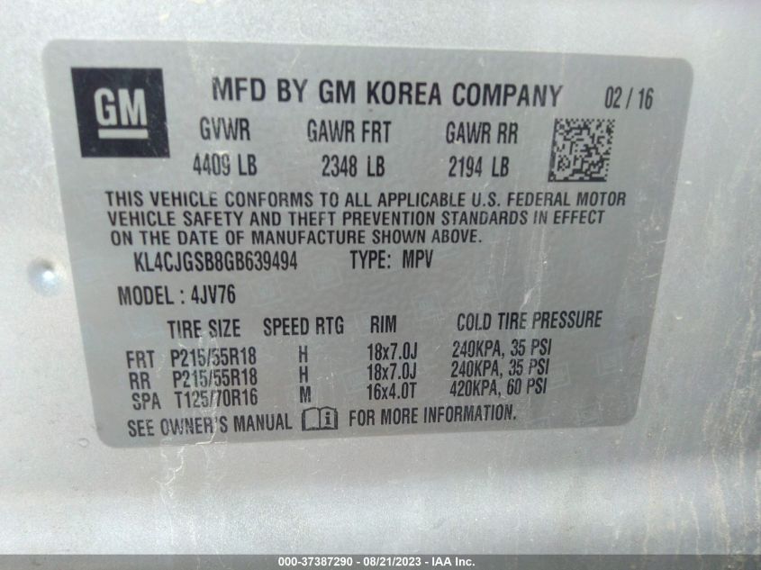 2016 BUICK ENCORE - KL4CJGSB8GB639494