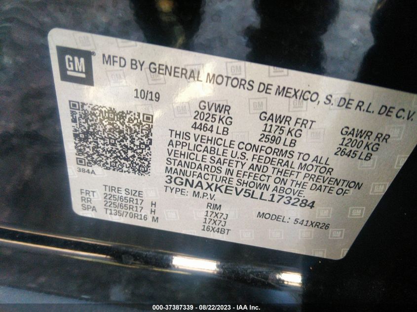 2020 CHEVROLET EQUINOX LT - 3GNAXKEV5LL173284