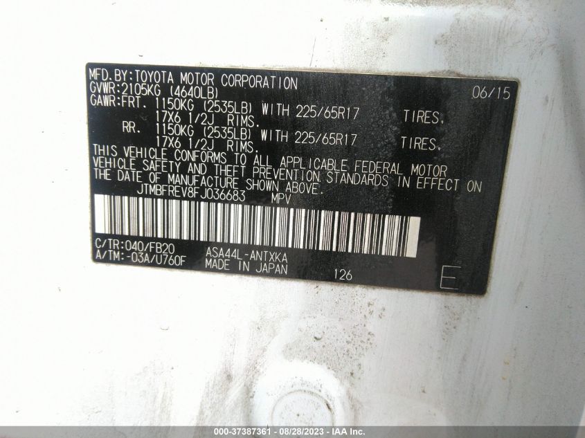 2015 TOYOTA RAV4 LE - JTMBFREV8FJ036683