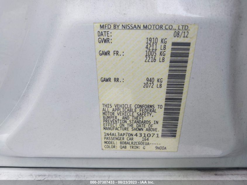 2013 NISSAN ALTIMA 2.5 S - 1N4AL3AP7DN431071