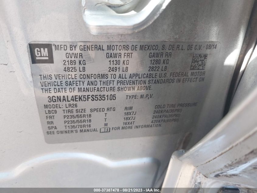 2015 CHEVROLET CAPTIVA SPORT LTZ - 3GNAL4EK5FS535105