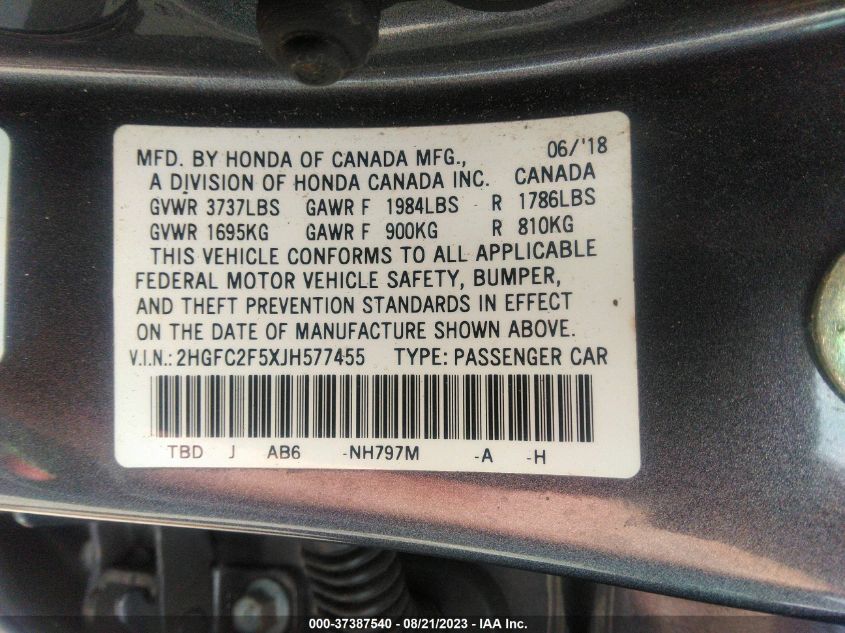 2018 HONDA CIVIC SEDAN LX - 2HGFC2F5XJH577455