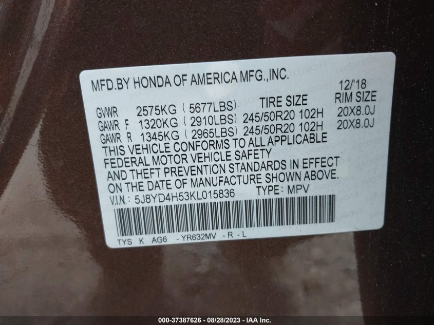 2019 ACURA MDX TECHNOLOGY - 5J8YD4H53KL015836