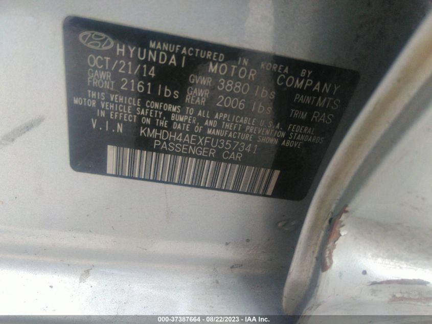 2015 HYUNDAI ELANTRA LIMITED - KMHDH4AEXFU357341