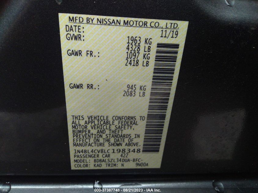 2020 NISSAN ALTIMA SR - 1N4BL4CV8LC198348