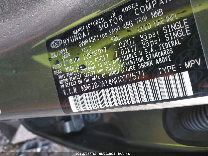 2022 HYUNDAI TUCSON HYBRID BLUE - KM8JBCA14NU077571