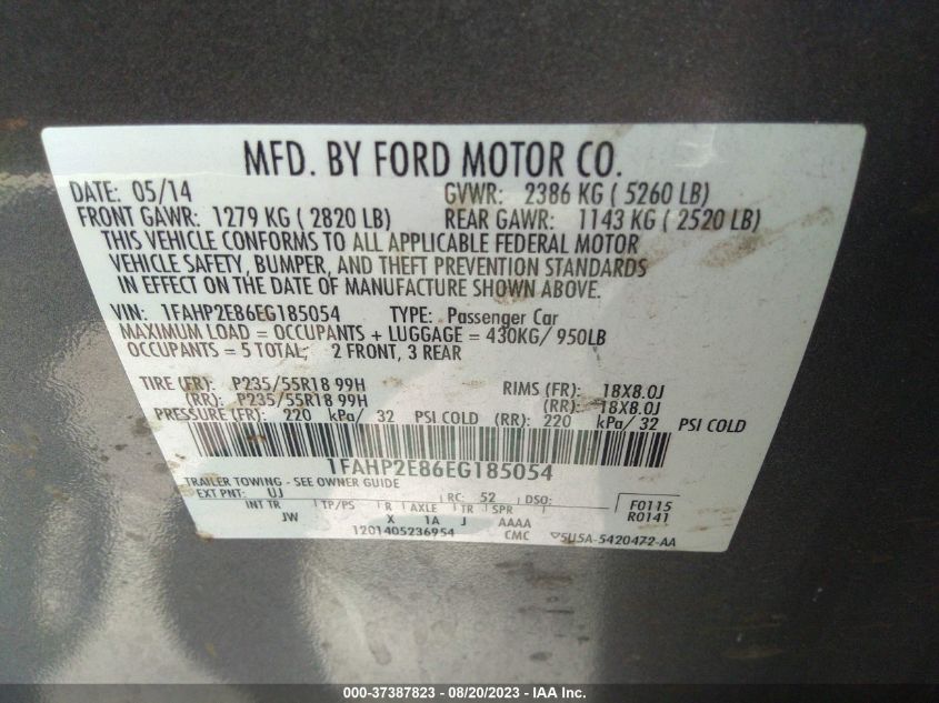 2014 FORD TAURUS SEL - 1FAHP2E86EG185054