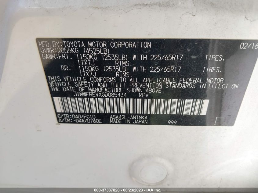 2016 TOYOTA RAV4 XLE - JTMWFREVXGD085434