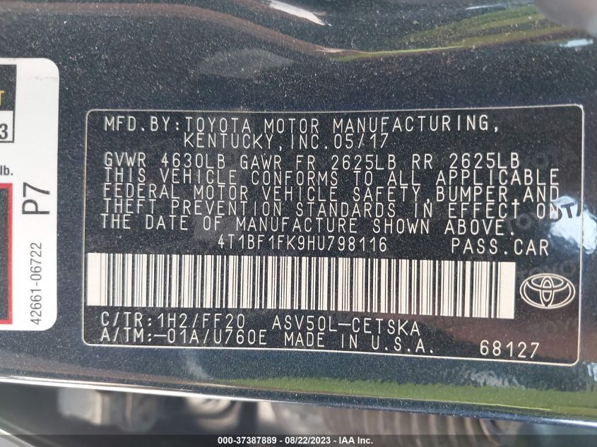 2017 TOYOTA CAMRY LE/XLE/SE/XSE - 4T1BF1FK9HU798116