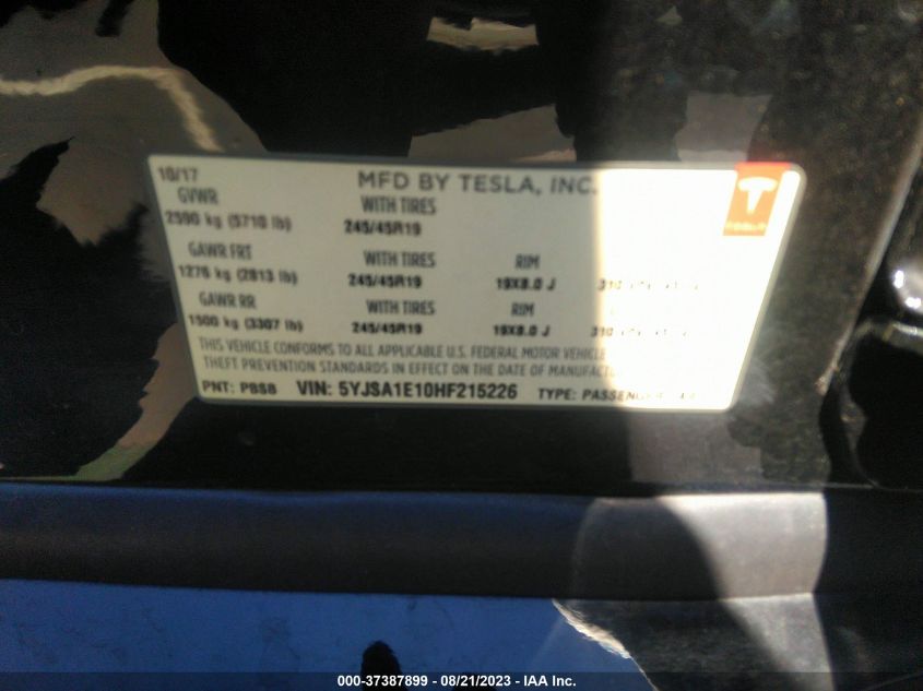 2017 TESLA MODEL S 60/75 - 5YJSA1E10HF215226