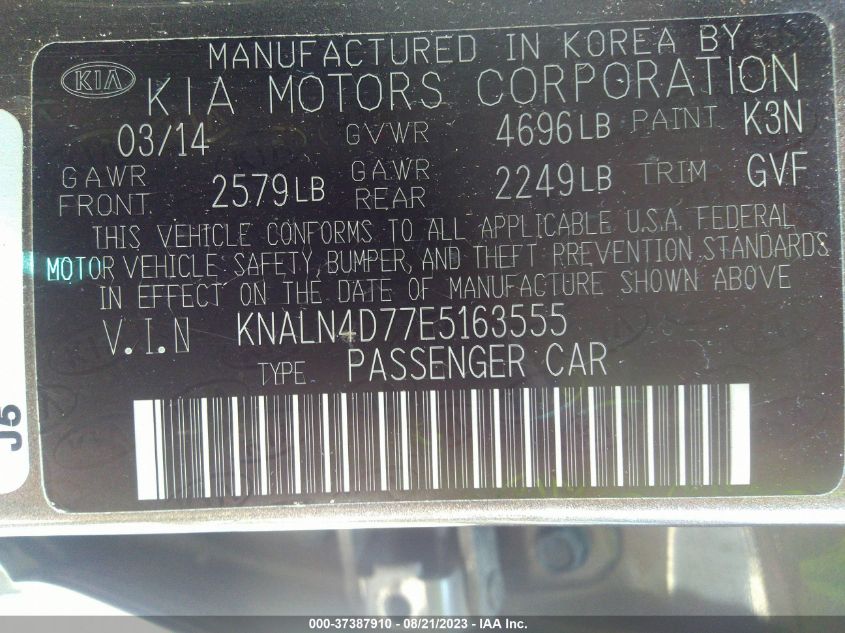 2014 KIA CADENZA PREMIUM KNALN4D77E5163555