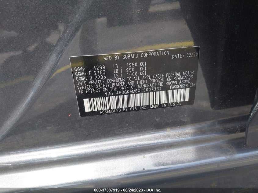 VIN 4S3GKAM6XL3607331 2020 SUBARU IMPREZA SPORT