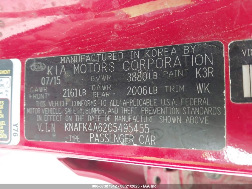2016 KIA FORTE LX - KNAFK4A62G5495455