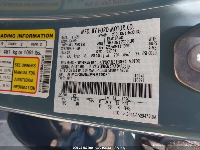2021 FORD BRONCO SPORT BIG BEND - 3FMCR9B65MRA10081