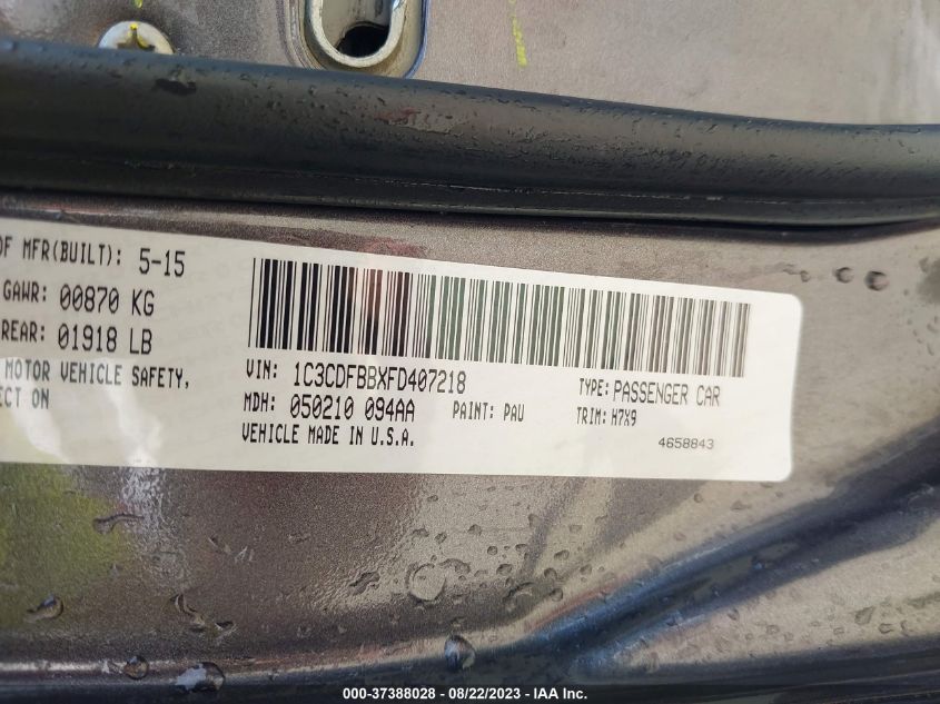 2015 DODGE DART SXT - 1C3CDFBBXFD407218