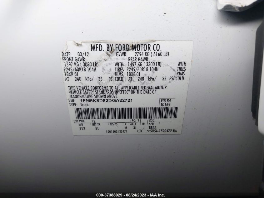 2013 FORD EXPLORER XLT - 1FM5K8D82DGA22721