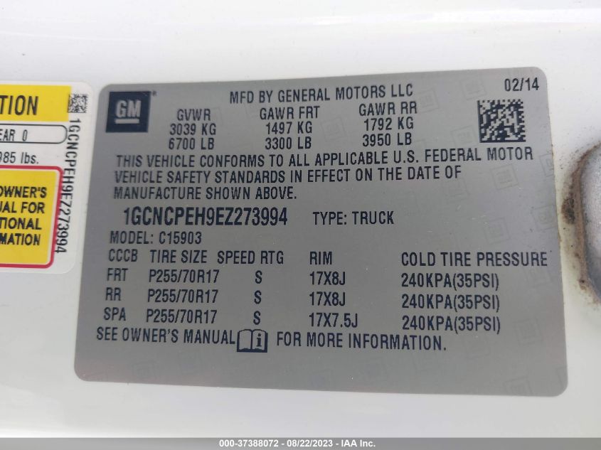 2014 CHEVROLET SILVERADO 1500 WORK TRUCK - 1GCNCPEH9EZ273994