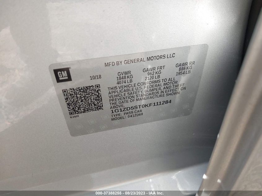 2019 CHEVROLET MALIBU LT - 1G1ZD5ST0KF111284