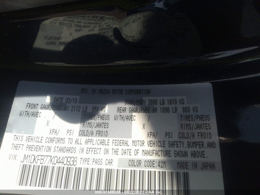 VIN JM1DKFB77K0440938 2019 MAZDA CX-3 SPORT