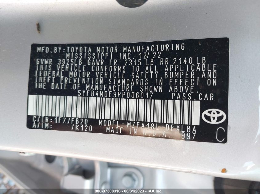 2023 TOYOTA COROLLA LE - 5YFB4MDE9PP006017