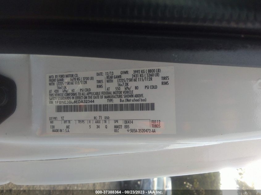2014 FORD ECONOLINE WAGON XL/XLT 1FBNE3BL8EDA32344