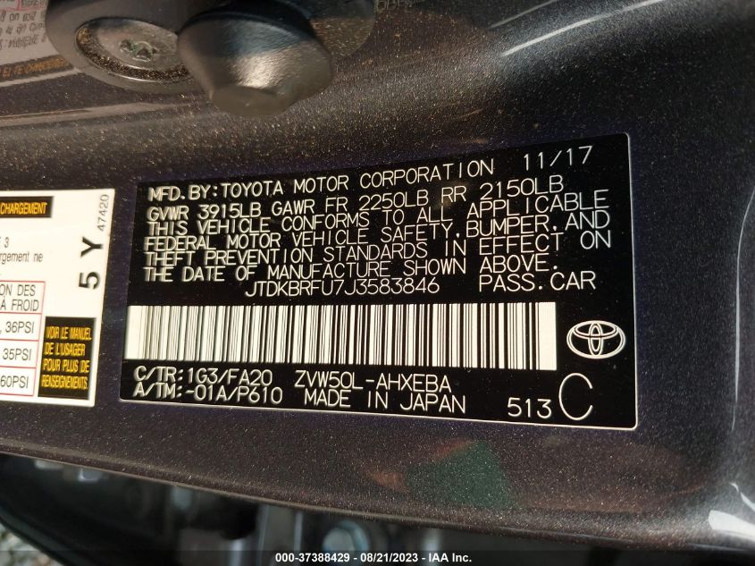 2018 TOYOTA PRIUS TWO/TWO ECO/THREE - JTDKBRFU7J3583846
