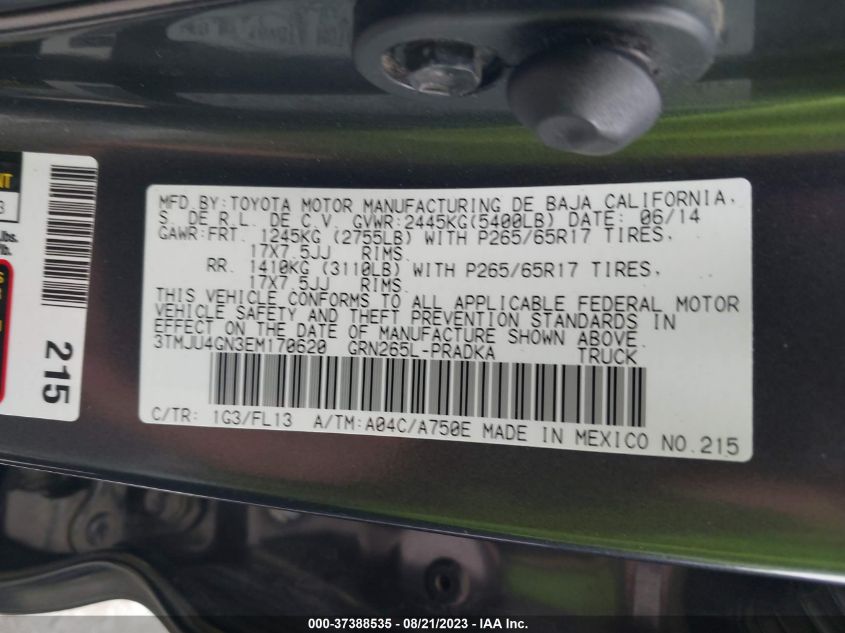 2014 TOYOTA TACOMA PRERUNNER - 3TMJU4GN3EM170620