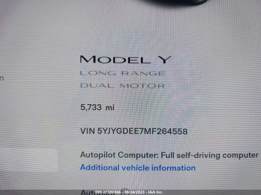2021 TESLA MODEL Y LONG RANGE - 5YJYGDEE7MF264558