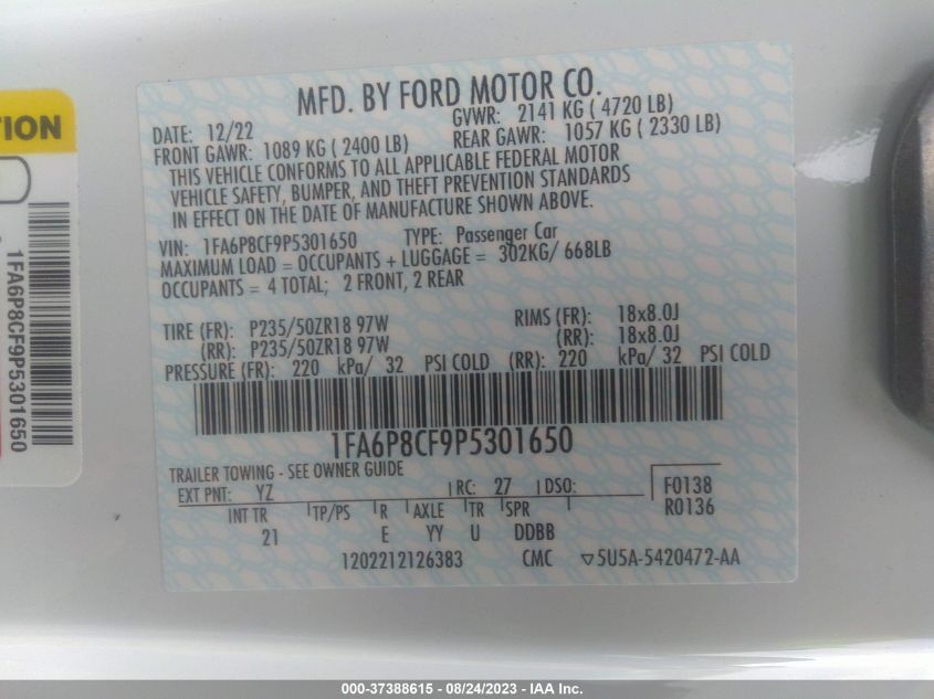 2023 FORD MUSTANG GT - 1FA6P8CF9P5301650