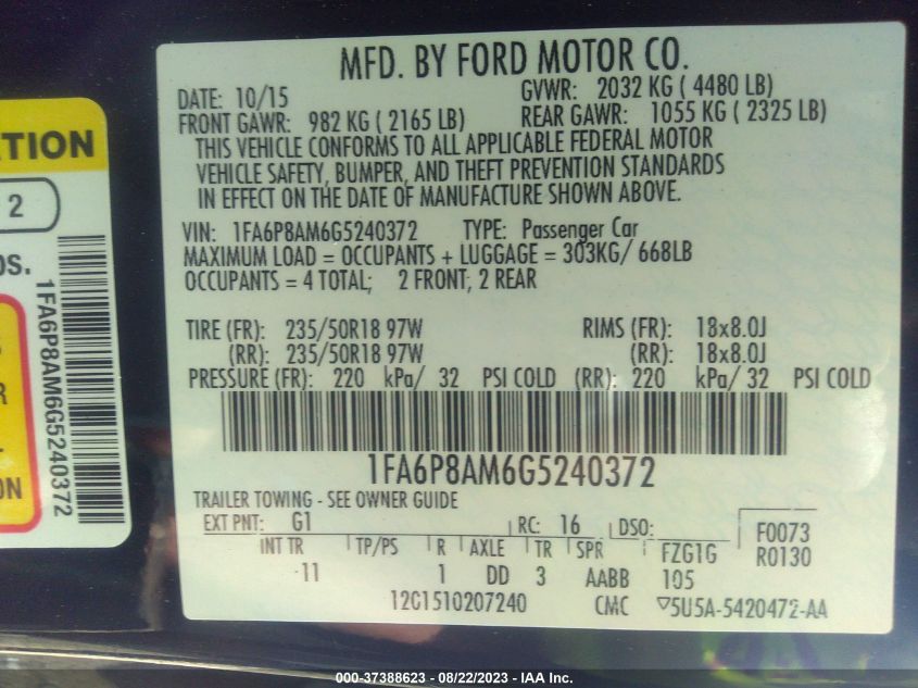 2016 FORD MUSTANG V6 - 1FA6P8AM6G5240372