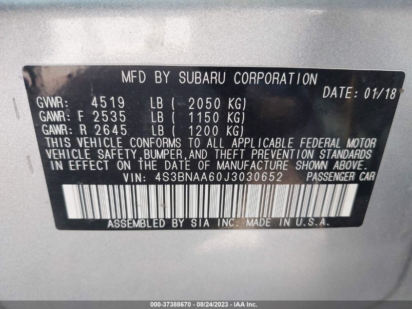 2018 SUBARU LEGACY - 4S3BNAA60J3030652
