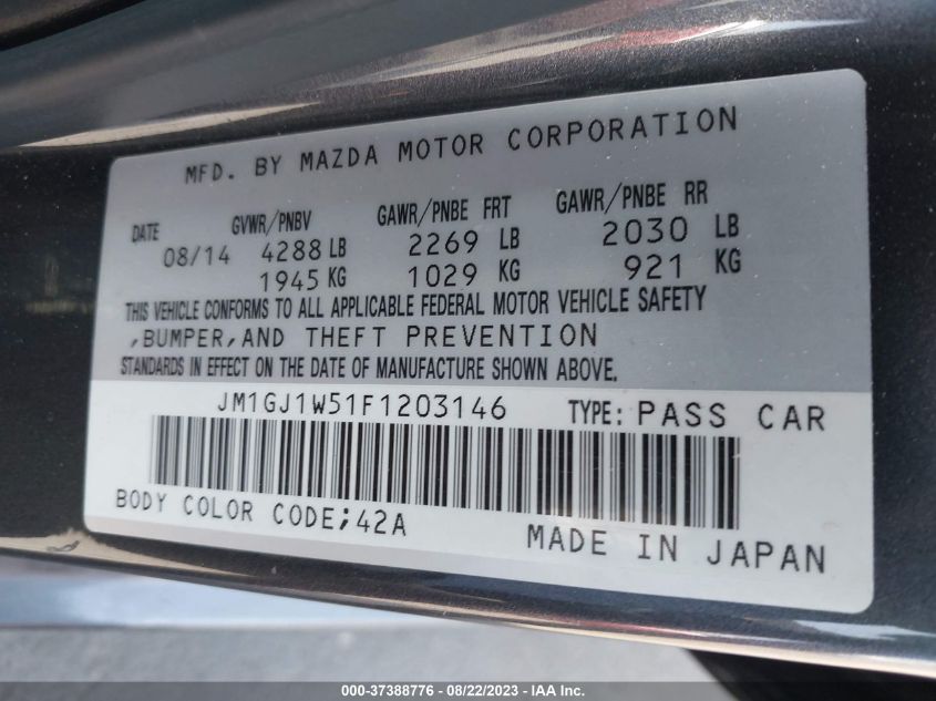 2015 MAZDA MAZDA6 I GRAND TOURING - JM1GJ1W51F1203146