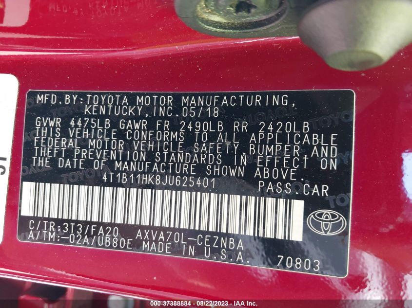 2018 TOYOTA CAMRY LE/SE/XLE/L - 4T1B11HK8JU625401