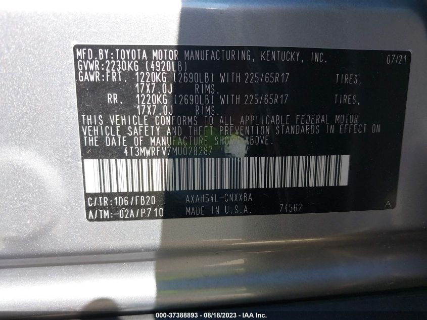 2021 TOYOTA RAV4 HYBRID LE - 4T3MWRFV7MU028287