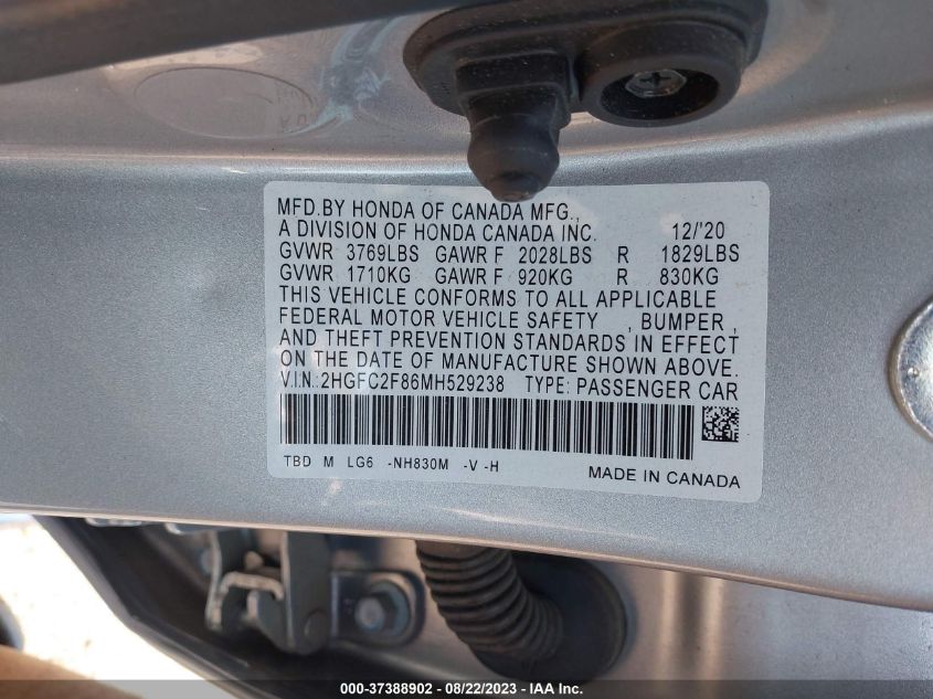 2021 HONDA CIVIC SEDAN SPORT - 2HGFC2F86MH529238