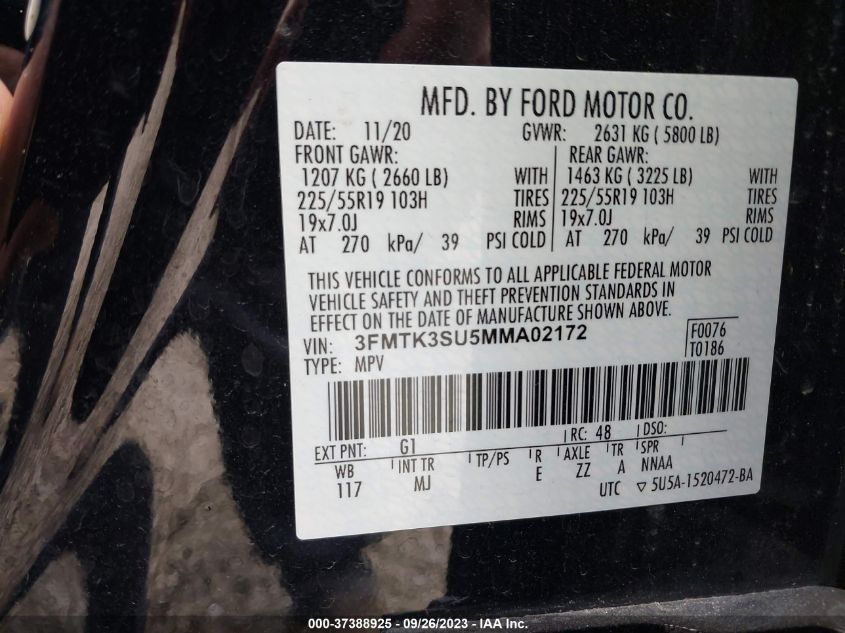 2021 FORD MUSTANG MACH-E PREMIUM 3FMTK3SU5MMA02172