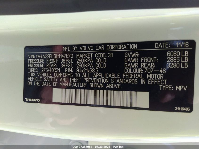 2017 VOLVO XC90 INSCRIPTION - YV4A22PL3H1147670