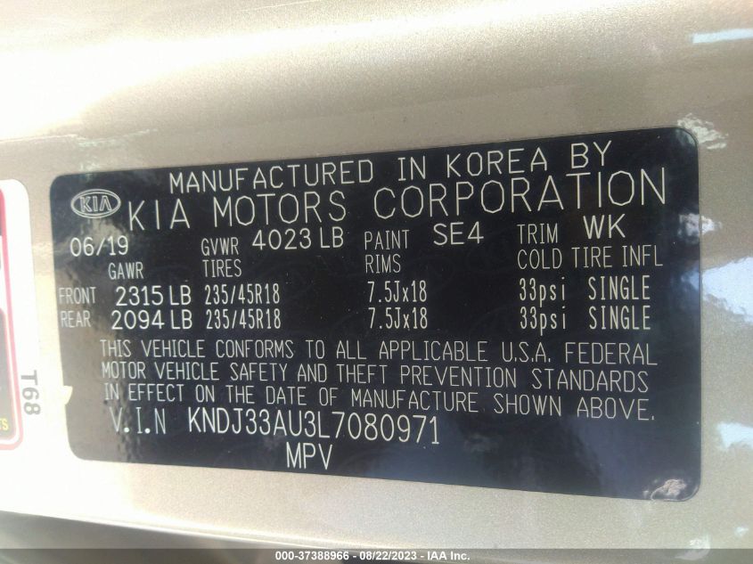 2020 KIA SOUL EX - KNDJ33AU3L7080971