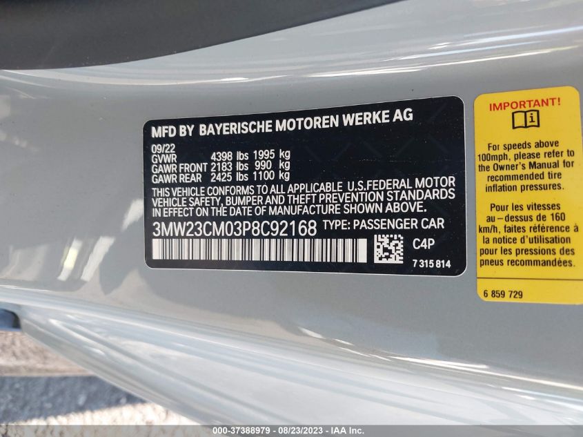 2023 BMW 2 SERIES 230I - 3MW23CM03P8C92168