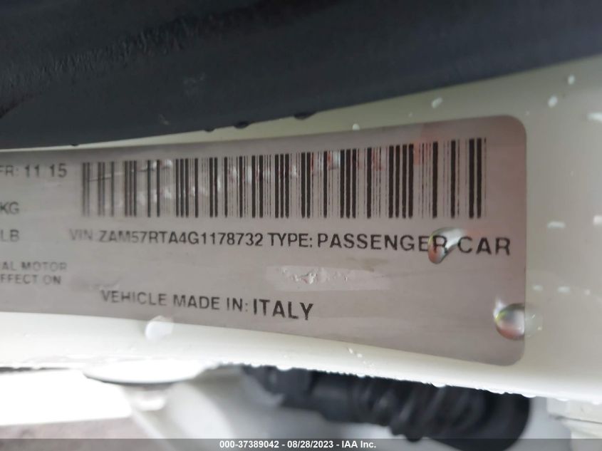 2016 MASERATI GHIBLI S Q4 ZAM57RTA4G1178732