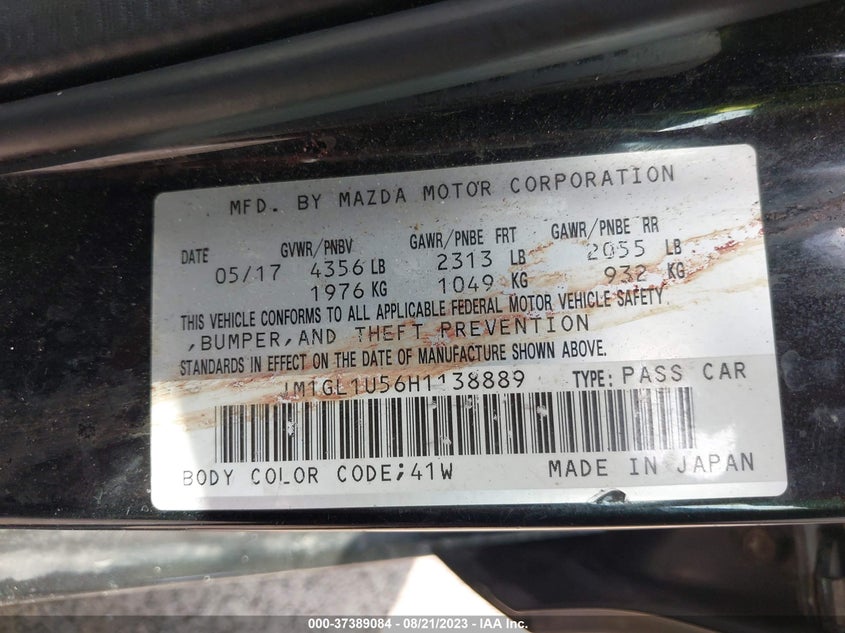 VIN JM1GL1U56H1138889 2017 MAZDA MAZDA6 SPORT