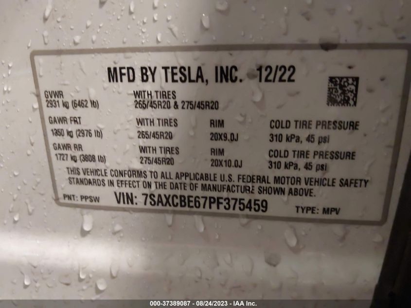 2023 TESLA MODEL X PLAID - 7SAXCBE67PF375459