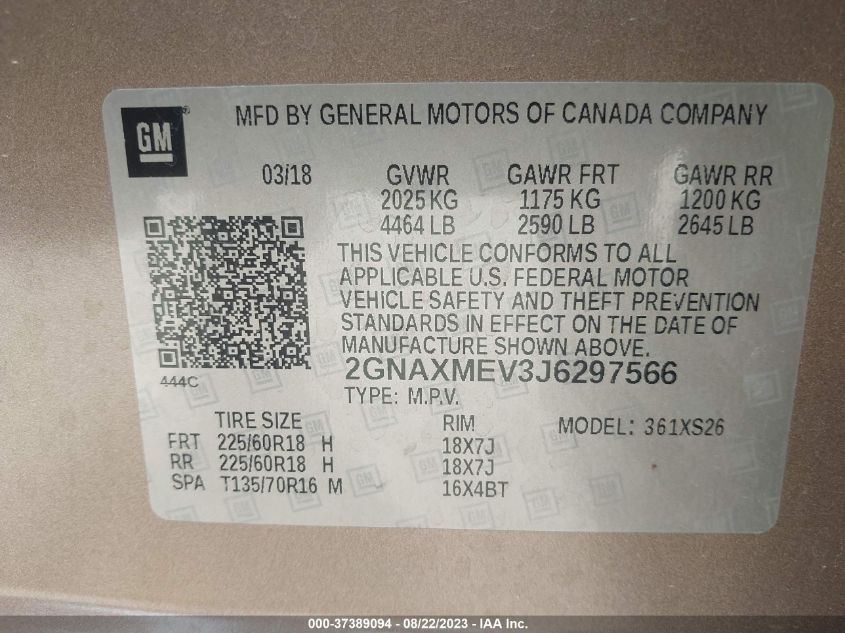 2018 CHEVROLET EQUINOX PREMIER - 2GNAXMEV3J6297566