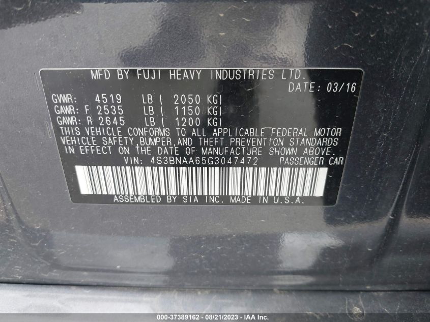 2016 SUBARU LEGACY 2.5I - 4S3BNAA65G3047472